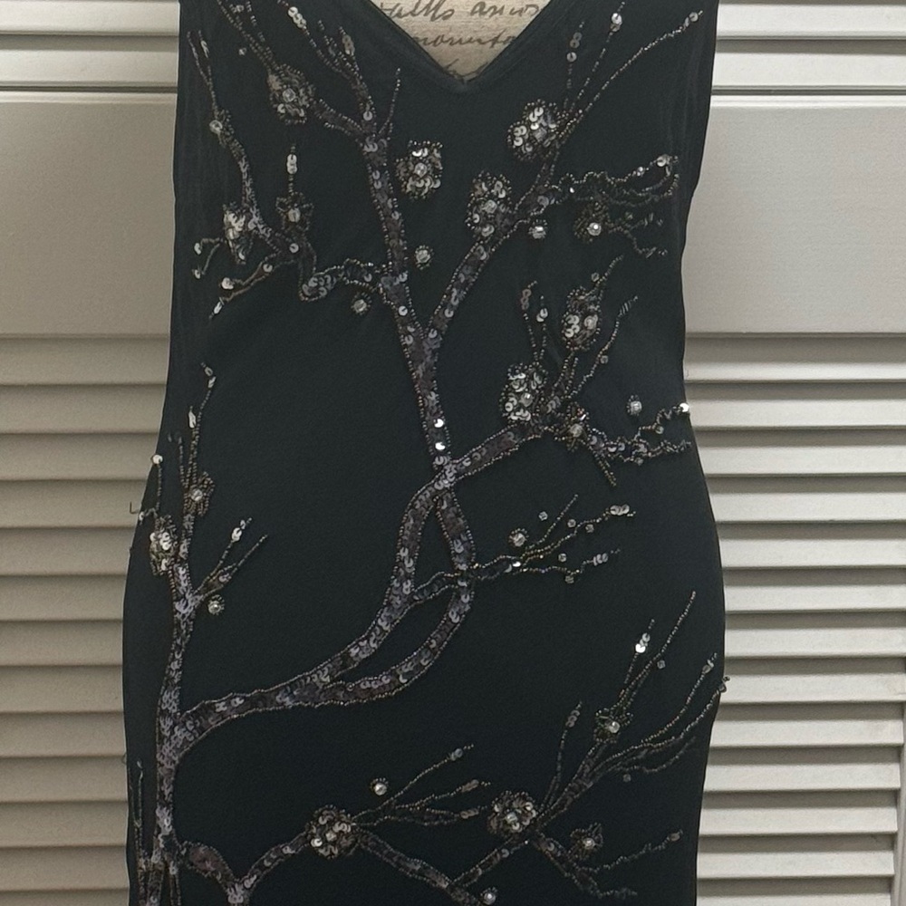 Susie Wong Nocturne Black Beaded Midi Slip Dress with Branch Embroidery - Picture 6 of 6